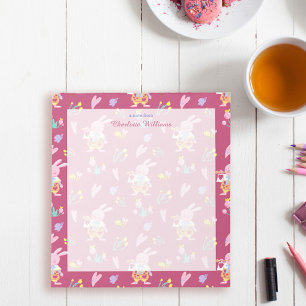 Mooie magenta waterverf konijnenpatroon Naam Notitieblok