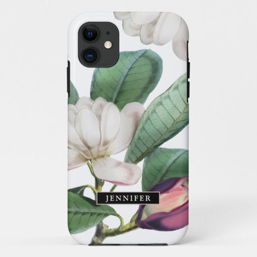 Mooie Magnolia Bloesems met Botanische Naam Case-Mate iPhone Case (Achterkant)