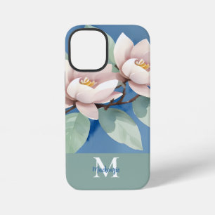 Mooie Magnolia's gepersonaliseerd Blauw-wit iPhone 12 Mini Hoesje