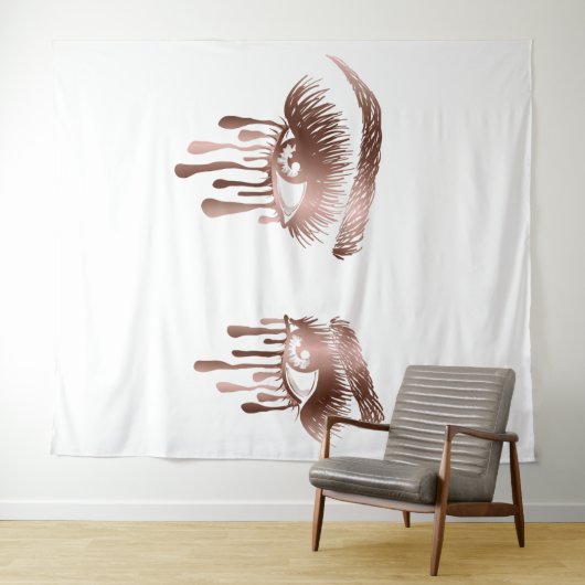 Mooie make-up ogen met lange wimpers en druppels wandkleed (In Situ (horizontaal))