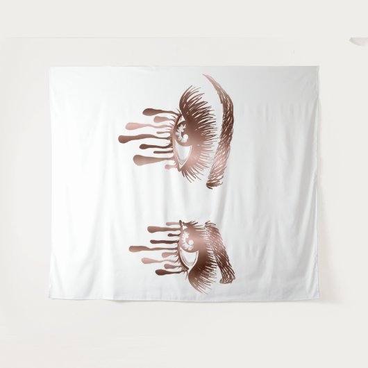 Mooie make-up ogen met lange wimpers en druppels wandkleed (Voorkant (horizontaal))