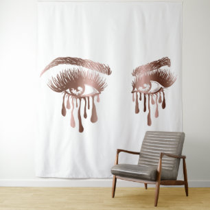 Mooie make-up ogen met lange wimpers en druppels wandkleed