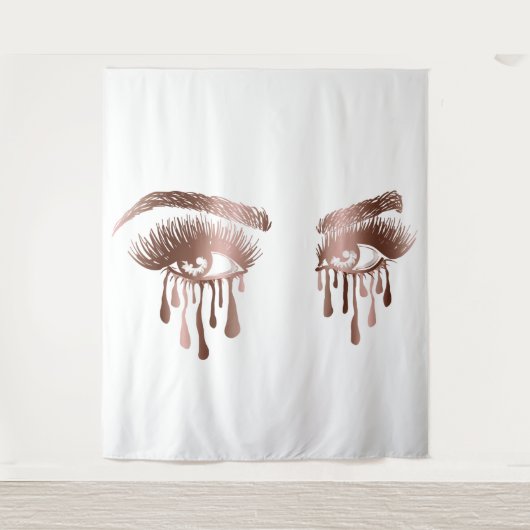 Mooie make-up ogen met lange wimpers en druppels wandkleed (Voorkant)