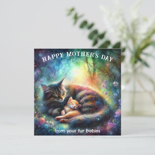 Mooie Mama Kat Waterverf Tuin Moederdag Kaart (Staand voorkant)