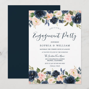 Mooie marine en blush Floral Engagement Party Kaart
