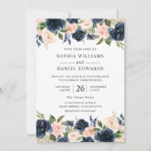 Mooie marine en blush Floral Wedding Kaart (Voorkant)