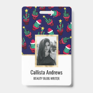 Mooie marine versierde cactusbomen kerstlichtjes badge