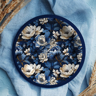 Mooie marineblauwe ivoren bloem tafel papieren bor bordje