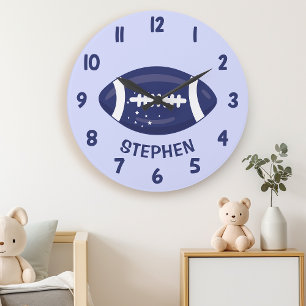 Mooie marineblauwe jongensvoetbal slaapkamer muur grote klok