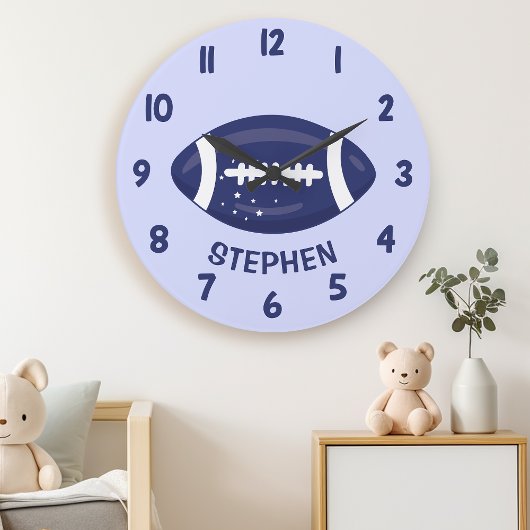 Mooie marineblauwe jongensvoetbal slaapkamer muur grote klok