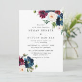 Mooie marinemacht Burgundy Red Blush Floral Weddin Kaart (Staand voorkant)