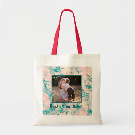 Mooie marmer Beste mama ooit roze en blauwe Canvas Tote Bag (Voorkant)
