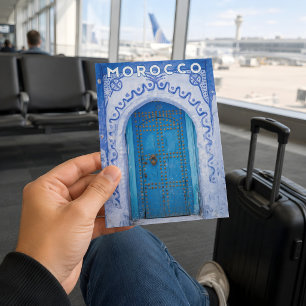 Mooie Marokkaanse Chefchaouen Blauwe Medina Deur Briefkaart