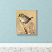 Mooie Marsh Wren Songbird in de moerassen Canvas Afdruk (Insitu (Houten vloer))