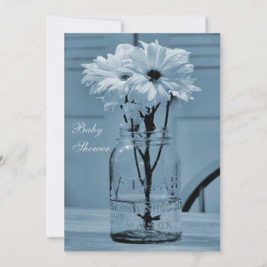 Mooie Mason Jar en Daisies Blue Baby shower Kaart (Voorkant)
