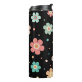 Mooie meerkleuren bloempatroon op zwart thermosbeker (Gedraaid links)