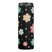 Mooie meerkleuren bloempatroon op zwart thermosbeker (Achterkant)