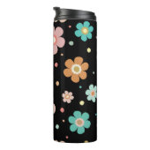 Mooie meerkleuren bloempatroon op zwart thermosbeker (Geroteerd rechts)