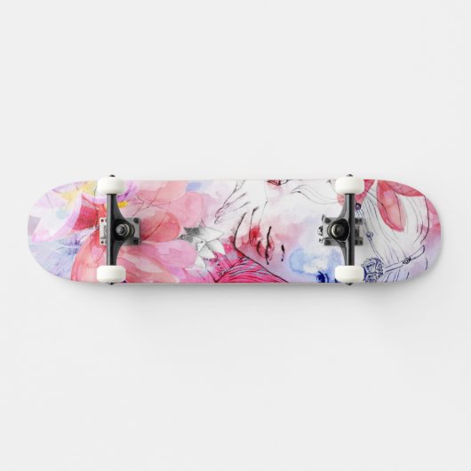 Mooie meid met bloemen. skateboard (Horizontaal)