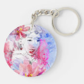 Mooie meid met bloemen. sleutelhanger (Achterkant)