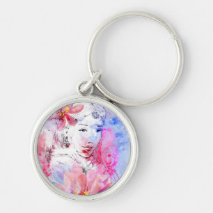 Mooie meid met bloemen. sleutelhanger