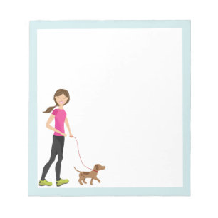 Mooie Meisje En Een Bruine Hond Wandelende Illustr Notitieblok