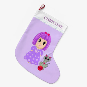 Mooie meisje en kat grote kerstsok