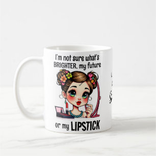 Mooie meisje lippenstift make-up kleurrijke bloem koffiemok