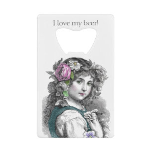 Mooie Meisje met Bloemen in Haar Voeg Je Naam Toe Kredietkaart Flessenopener