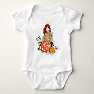 Mooie Meisje met Bruin Haar dat Pompoenen Kleurt Romper
