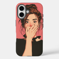 Mooie meisje schokuitdrukking cartoon telefoonhoes