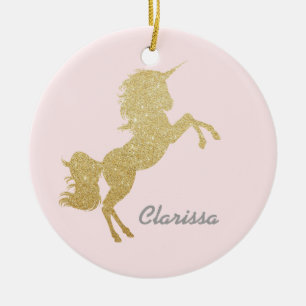 Mooie meisjes goudglitter unicorn keramisch ornament