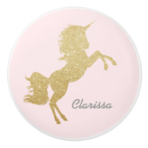Mooie meisjes goudglitter unicorn keramische knop