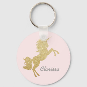 Mooie meisjes goudglitter unicorn sleutelhanger