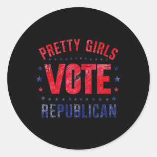 Mooie Meisjes Stemmen Republikeins Amerikaans Patr Ronde Sticker