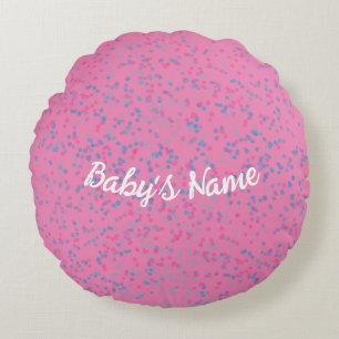 Mooie Meisjesachtige Blos Roze Pastel Blauwe Stip Rond Kussen