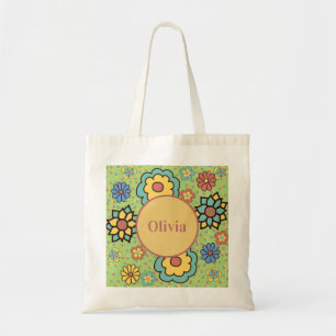 Mooie Meisjesachtige Groene Gele Blauwe Boho Bloem Tote Bag