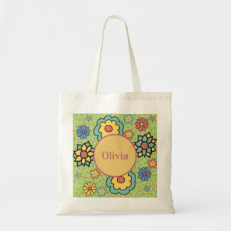 Mooie Meisjesachtige Groene Gele Blauwe Boho Bloem Tote Bag