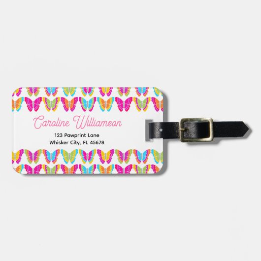 Mooie Meisjesachtige Meerkleurige Regenboog Vlinde Bagagelabel (Voorkant horizontaal)
