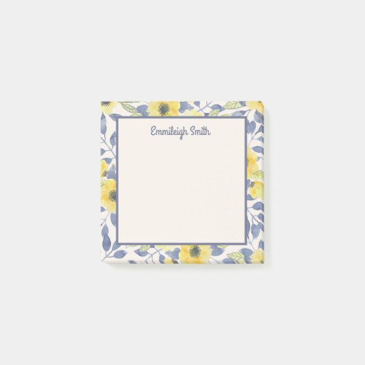 Mooie Meisjesachtige Stofblauwe Gele Bloemen Crème Post-it® Notes (Voorkant)
