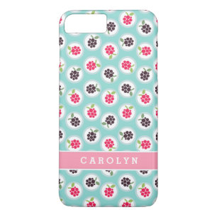 Mooie meisjesachtige turquoise framboos patronen m iPhone 8 plus / 7 plus hoesje