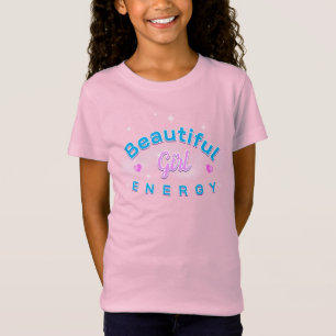 Mooie Meisjesenergie Blauwe Gebogen Tekst op ROZE T-shirt