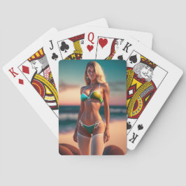 Mooie meisjespoot in bikini-speelkaarten pokerkaarten