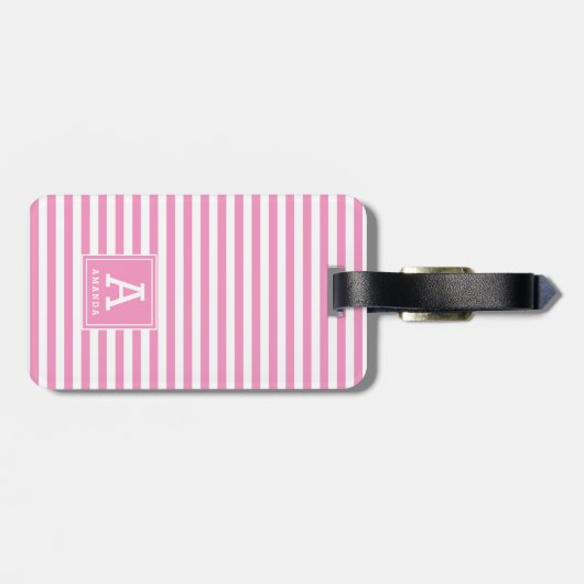 Mooie meisjesroze strepen gemerkt initialen bagagelabel (Achterkant horizontaal)