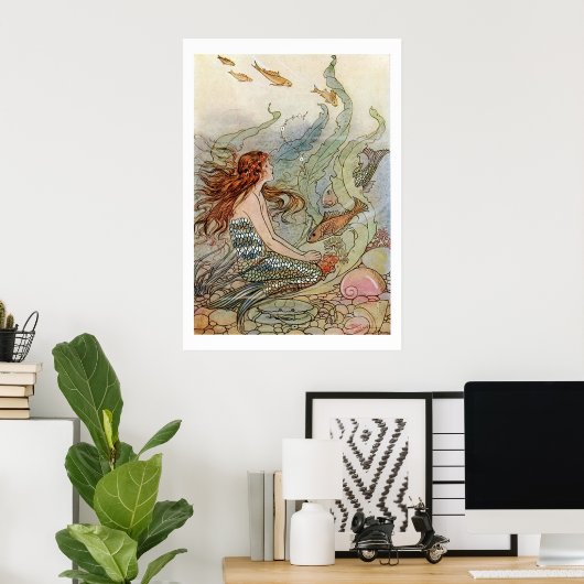 mooie meisjesZeemeermin onder het Zee Poster (Thuiskantoor)