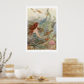 mooie meisjesZeemeermin onder het Zee Poster (Keuken)