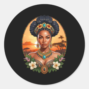 Mooie melanine zwarte vrouw koningin van Sheba Des Ronde Sticker