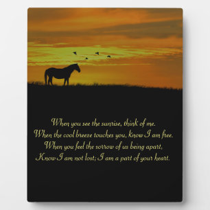 Mooie Memorial Poem met paard in Sunset Fotoplaat
