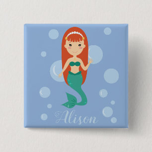 Mooie mermaïde cartoon, aangepaste tekst vierkante button 5,1 cm