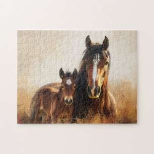 Mooie merrie en veulen schilderij legpuzzel